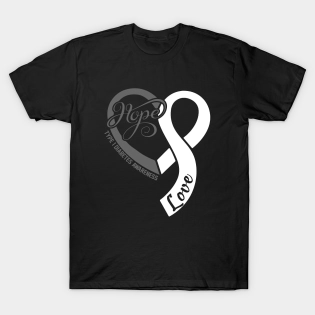 Type 1 Diabetes Awareness Hope Love Heart Ribbon Happy Valentines Day- Love Shouldn't Hurt Stop T-Shirt by DAN LE